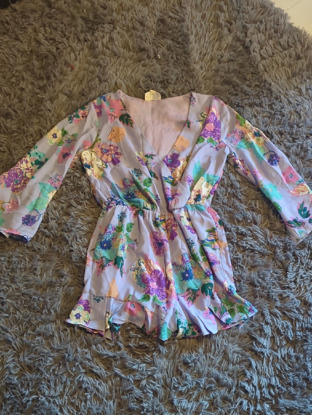 Everly Lavender Floral Romper with Ruffle Hem